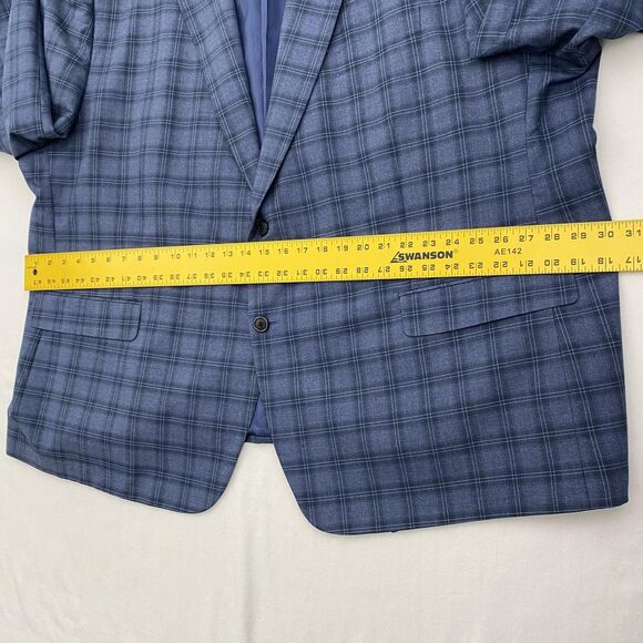 Oak Hill Blazer Sport Coat Mens 4XL 58/60R Blue Windowpane 2 Button Notch Lapel - Picture 11 of 16